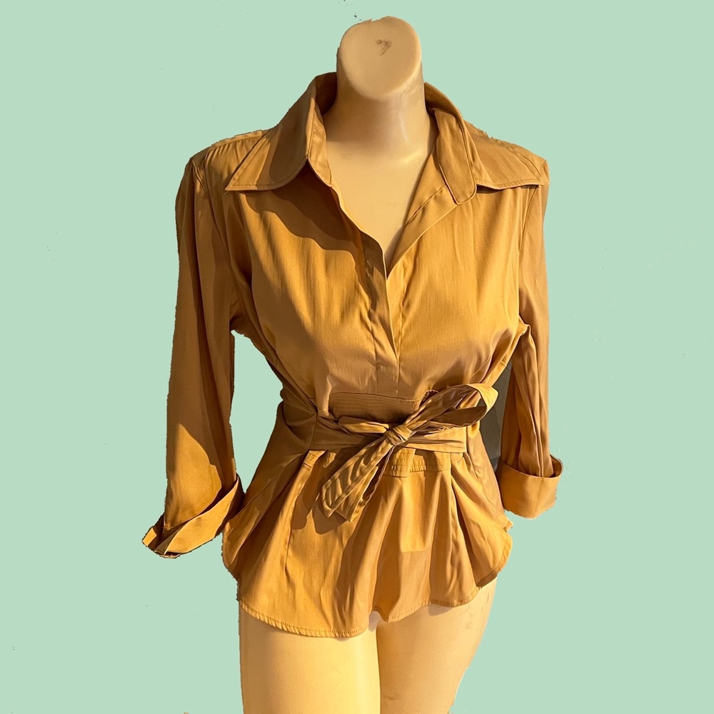 Unusual Mustard Charlotte Russe Tie Blouse Great Design Med